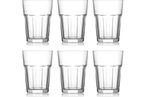 UNISHOP Set de 6 Vasos de Cristal Multicolor Altos, Aptos para Lavavajillas (365ml Transparente)