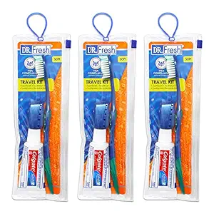 Toothbrush Travel Kits for Adults Teens Kids ~ 3 Pack Travel Size Toiletries Includes Toothbrush, Cover, Crest Toothpaste, and Travel Bag