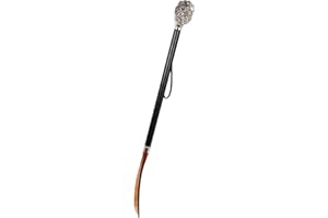 DELFA Calzador de diseño de 70 cm con león plateado como mango, mango de madera negra con correa, elegante ayudante, negro/plateado, 70