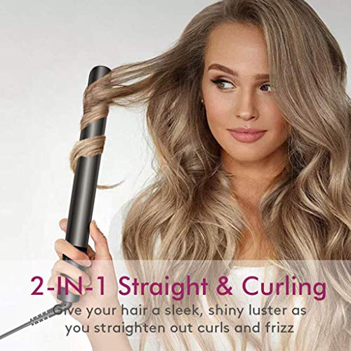 Hair Straighteners  Flat Iron For Hair Styling 2 In 1 Ceramic Plate Curling Iron With Rotating Adjustable Temperature And Salon High Heat 120-230     - Grey