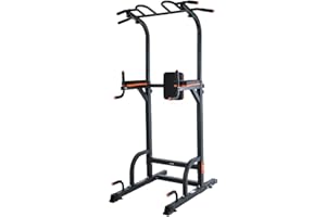 ISE Power Tower Multifunzione, Altezza Regolabile 192-228cm, Dip Station, Sbarra Sollevamento, Impugnature per Flessioni, Sbarra Trazioni Workout Dip Station per Dips,Chin Up,Allenarsi a Casa
