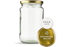 RCOCIO Tarros de Cristal para conservas Pack 40 Unidades de Botes de Cristal con Tapa frascos de Vidrio con Tapas Incluidas recipientes de Cristal para Alimentos de 720ml estanco. (40 Unidades)