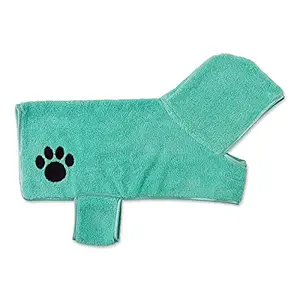 Bone Dry Pet Drying Collection Embroidered Terry Microfiber, Robe Small, 20x14, Aqua with Black Paw Print