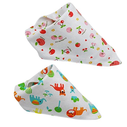 Set Of 2 Baby Cute Bandana Drool Bibs Unisex Cotton ( Fruit & Animal )
