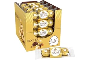 GOLOMINAS COMPANY Ferrero Rocher T3 - Pack de 16 Estuches (48 Bombones) | Chocolate Exclusivo con Avellanas Crujientes y Crema de Cacao | Regalo Ideal