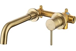 ONECE Robinet Doré de Lavabo Mural, Mitigeur Mural en Laiton Haut de Qualité, Robinettrie Salle de Bains Encastré, Robinet Froid et Chaud Rotation à 360°, Doré