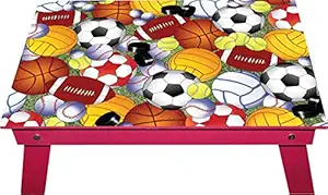 Enigmatic Woodworks Small Wooden Multi-function Be Sporty Theme in Pink Colour Portable and Foldable Table, Size LXBXH - 18X12X8 (inch)