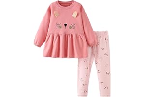 QHKEPW Girls Outfits Set Kids Clothes Unicorn Mermaids Rainbow Cat Dog Toddler Clothing 2 Pcs Long Sleeve Sweatshirt T-Shirt Tops Leggings Trousers Round Neck 1-8 Years Old