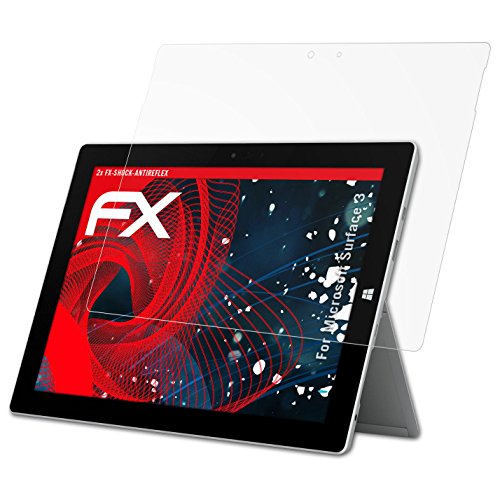 Microsoft Surface 3 Panzerfolie - 2 x atFoliX FX-Shock-Antireflex blendfreie stoßabsorbierende Panzerschutzfolie
