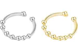 RAINWAY Lot de 2 Bagues Anti-stress, Bague de Pouce en Acier Inoxydable pour Femme, Bague Anti-stress Réglable d'humeur Unisexes, Bijoux Cadeaux