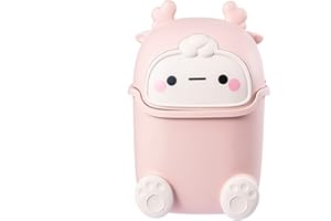 YUZITA Cestino in plastica può creativo mini cestino desktop con coperchio piccolo home office pulizia cestino desktop contenitore con 50 sacchi rifiuti (Rosa)