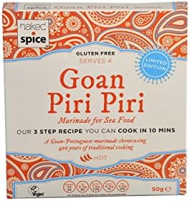 Goan Piri Piri Marinade for all Types of Cooking, Delicious with Seafood, Gluten Free, Nut Free, Diary Free, Vegan Ingredients, Serves for People, 3 Step Recipe, Cooks in 10mins, with less shopping, and chopping list. Hot, 50grams