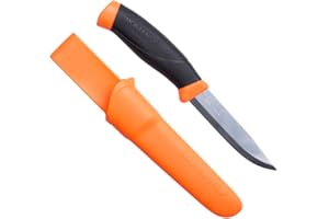 Morakniv Messer - Companion - rostfreier Sandvik Stahl 12C27 - zweifarbiger Griff - neonfarbene Scheide mit Gürtelclip, 134510