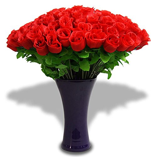 48 x Kunstblume Rosenknospe Blume Blumen Rose rot 45cm