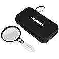Large Magnifying Glass with 37 LED Light and Storage Case, 10X 20X 45X Reading Magnifier Handheld Magnifier with 3 Light Modes, Storage Bag, Cleaning Cloth for Seniors, for Reading Coins, Inspection