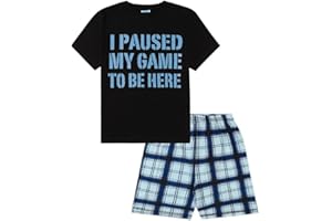 THEPYJAMAFACTORY Boys I Paused My Game to Be Here Gaming Grey Black Checked Short Pyjama Set