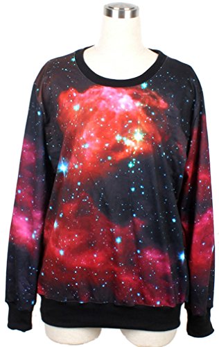THENICE Women's Digital Print Pullovers Sweatershirts (Black Star)