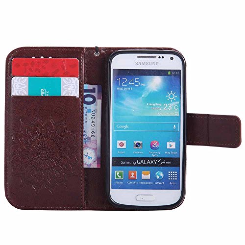 Galaxy S4 Mini Hülle, Dfly Premium Slim PU Leder Mandala Blume prägung Muster Flip Hülle Bookstyle Stand Slot Schutzhülle Tasche Wallet Case für Samsung Galaxy S4 Mini i9190, Braun - 4