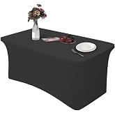 4 Foot Black Tablecloths for Rectangle Tables Stretch Tablecloth Fitted Rectangle Folding Table Cover for Wedding Party Home