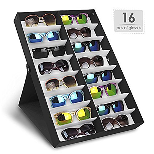 Amzdeal Brillenständer Brillen Display Brillenhalter für 16 Brillen Schwarz