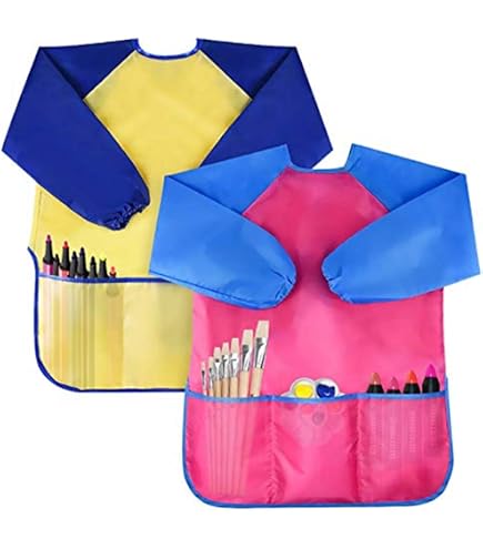 Grembiule Cucina bambini Grembiule Pittura Bambini, Grembiule da Gioco 3-5 Anni, Grembiulino Impermeabile Scuola Maniche Lunghe con Tasche - Pittore, Cucina, Scuola, casa