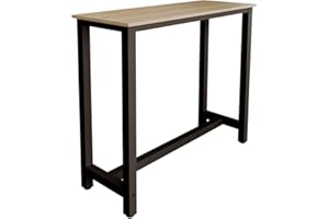 MB Muebles Bonitos, Mesa Alta Bar Ani, Barra Cocina de Estilo Minimalista con Patas de Metal, Melamina Mate, Negro y Sonoma, 120x100x40 cm