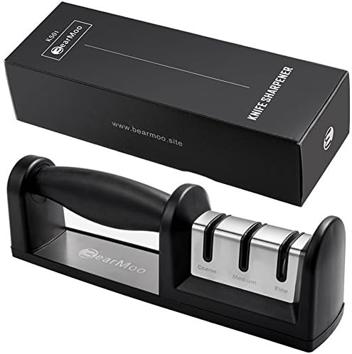 Kitchen Knife Sharpener, BearMoo Premium 3 Stage Manual Knife Sharpener For Repairing, Restoring &amp; Polishing Blades – Professional Knife Sharpener Camp Ceramic