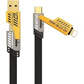 4 in 1 Multi USB Charging Cable: 1M, Type C to Lightning Mesh Charging Cable USB A/USB C 65W Type C/27W PD Compatible with Every Device Me