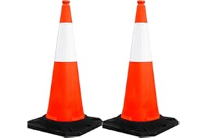 BERRY 2 Pcs Traffic Safety Cone PPC with PVC Base - 100 CM (40") | Road Safety Reflective Traffic Cone | High Visibility Red Street Cone | Portable Wind Resistant Outdoor Cone with Black Base