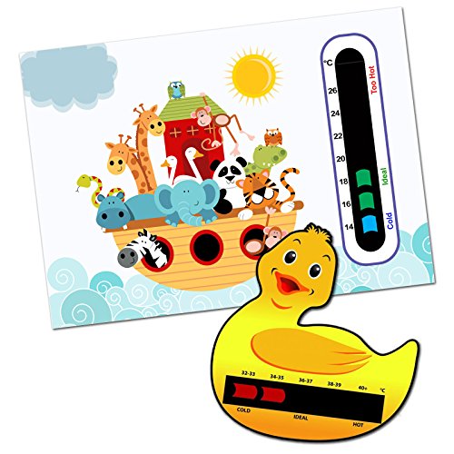 Baby and Child Home and Travel Thermometer Set to Monitor Temperature - Ark Animals Baby Nursery Room Thermometer & Duck bath thermometer