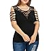 Produktbild Damen Tops Plus Size Rovinci Sommer Kurzarm T-Shirt Spitze Bluse Kalte Schulter Blusen Cut Out Perspektive Hemd Einfarbig Lose Shirt Criss Cross Tunika Oberteile Hemd Tanktop (3XL, Schwarz)