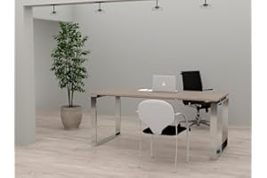 DUÓFIC Mesa de Oficina con Estructura de Marco Cerrado Color Cromado. Tablero de melamina Fabricado en España. Envio a Toda la península. (Olmo, 140x60)