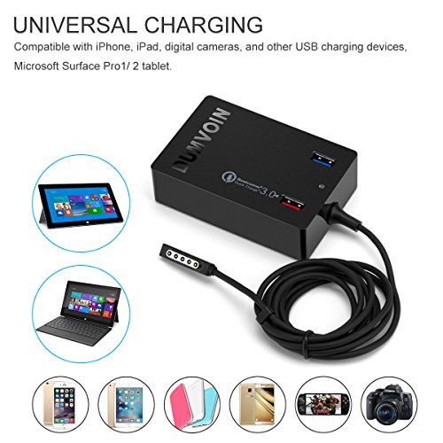 Microsoft Surface Pro 2, Surface Pro Ladegerät 12V 3.6A, DUMVOIN 72W AC Adapter Multi-Port-Ladestation Qualcomm Quick Charge 3.0 Stromversorgung für Google Nexus 6, iPhone, iPad, Samsung Galaxy S7 / S6 / LG - 6
