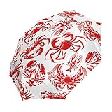 Marke: XiangHeFu XiangHeFu Regenschirm für Meeresfrüchte, Krabben-Hummer, nahtloses Muster, Rot, automatisches Öffnen, 3 Falten, leicht, Anti-UV-Schutz