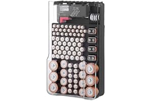 Dedjgoo the Battery Storage Case,Organizer with Hinged Clear Cover, with Battery Tester, Holds 93 Batteries Various Sizes, Black