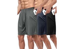 BOOJO 3er Pack Sporthose Herren Kurz Hosen mit Taschen Sport Shorts Schnell Trocknend Trainingshose für Gym Fitness
