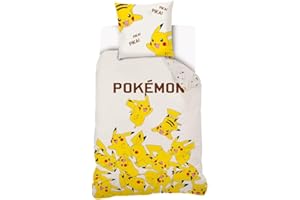SAHINLER CRÉATEUR D'UNIVERS Funda nórdica Pikachu Pokémon 140 x 200 cm + 1 funda de almohada de 63 x 63 cm, 100% algodón, color crudo