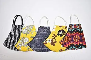 EPG Women's Viscose, Cotton, Spunbond Enviro Protective Gear Basic Elastic Covered 3 Ply Washable Face Masks (Multicolour), Pair of 5