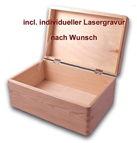 Aufbewahrungsbox/ Holzkiste m. Deckel Gr. 1 Kiefer incl. Lasergravur nach Wunsch