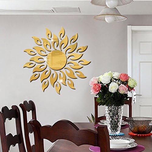 XMJR Wall decoration Sunflower 3d stereo acrylic wall mirror surface living room bedroom sofa tv room wall decorations of the background of the Golden Sun-hwa, large