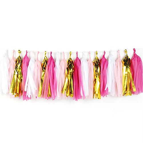 SUNBEAUTY 20er Set Viele Farben Girlande Papier Deko für Party Hochzeit Geburtstag Feier (Pink, Rosa, Weiß, Gold) - 2
