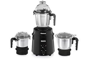 Sujata Dynamix Mixer Grinder|900 Watts Double Ball Bearing Motor|22000 RPM|Non-Stop 90 Mins Running|3 Food Grade Steel Jars - 1500ml Multipurpose, 1000ml Grinder, 500ml Chutney Jar|Black