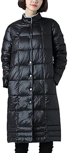 Mena Women's Stand Collar White Duck Down Mixed Loose Down Jacket Winter Long Section Coat ( Color : Black , Size : XXS )