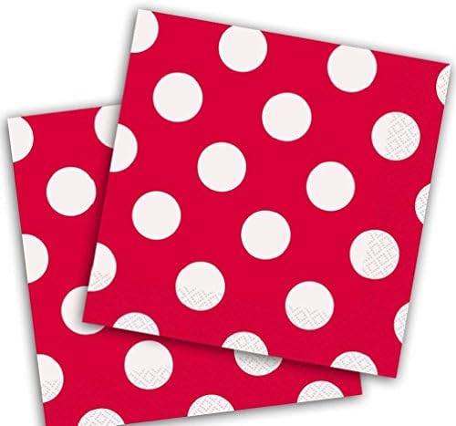 16 Red White Polka Dot Spot Style Party Disposable 33Cm Paper Napkins