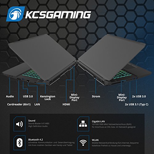 Kiebel Gaming Laptop Pro 7.0 [181137] – Notebook Intel Core i7 7700HQ 4×2.8 GHz | 43.9 cm (17.3″) FullHD Display | 16 GB DDR4 2133 | 512 GB SSD + 1 TB | NVIDIA Geforce GTX 1070 8GB | USB3.1 | Sound Blaster X-Fi | 433Mbit WLAN + Bluetooth | 2MP Webcam | Win10 - 8