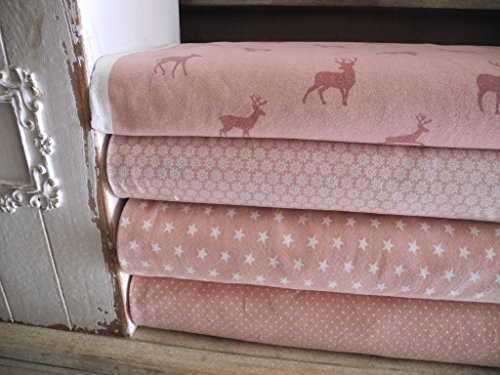 Lottashaus Jersey no16 Stoffpaket 4 Stück 50x70cm Rosa Rentier Tupfen Sterne Baumwolljersey Kinder Kleidung Stoffe