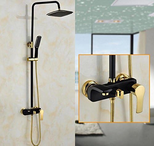 Full copper Black-gold Surface mounted Shower set for Home Bathroom Pressurize Rainfall Shower Nozzle Showerhead handheld Shower Faucet Adjustable Holder Bar Bathtub, 6 Styles , D