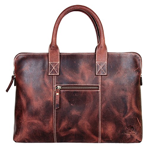 Preisvergleich Produktbild Handgemacht Ledertasche Umhängetasche Leder Notebooktasche Schultertasche Kuriertasche Mit Vintage und antikem Look Für Hochschule, Büro, Reise und Alltag . Ein Geschenk von indischen Handwerkern.