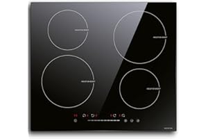 NOXTON 4 fuochi Piano cottura a induzione elettrico Domino da incasso, in vetro nero da 60 cm, con controllo del cursore del sensore Sicurezza bambini Blocco per 220 V-240 V