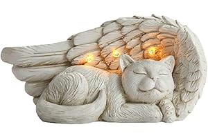 ‎FESTIVE LIGHTS Festive Lights 20cm Gedenkstein mit solarbetriebener LED Beleuchtung Engelsflügel mit Katze Grabdekoration Wetterfest Grabstein Grablicht Solar Gedenkstein Erinnerung Haustier